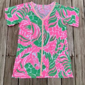 Lilly Pulitzer Pink & Green V‑Neck Midi Dress
